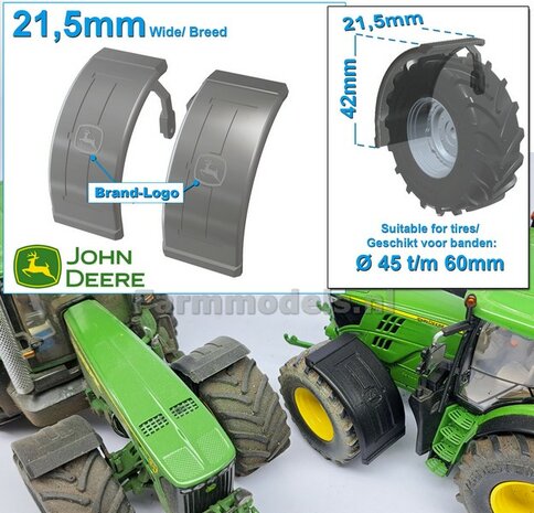 2x JOHN DEERE spatborden 21.5 mm breed &quot;BIG &Oslash;&quot; Version MET STEUNEN RESIN, Blank geleverd 1:32