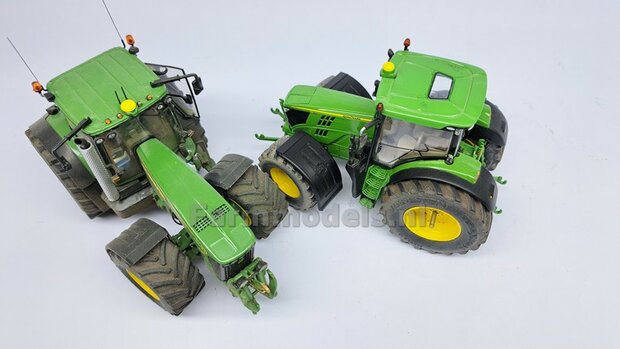 2x JOHN DEERE spatborden 21.5 mm breed &quot;BIG &Oslash;&quot; Version MET STEUNEN Resin in ZWART RUBBER COMPOUND Gespoten geleverd 1:32