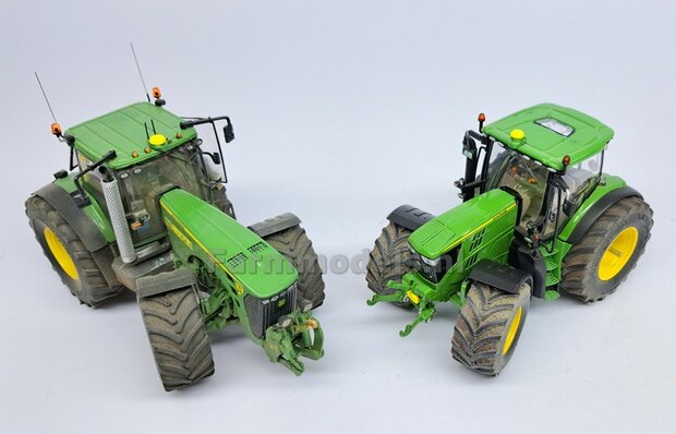 2x JOHN DEERE spatborden 21.5 mm breed &quot;BIG &Oslash;&quot; Version MET STEUNEN Resin in ZWART RUBBER COMPOUND Gespoten geleverd 1:32