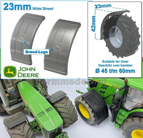 2x JOHN DEERE spatborden 23 mm breed &quot;BIG &Oslash;&quot; Version ZONDER STEUNEN RESIN, Blank geleverd 1:32