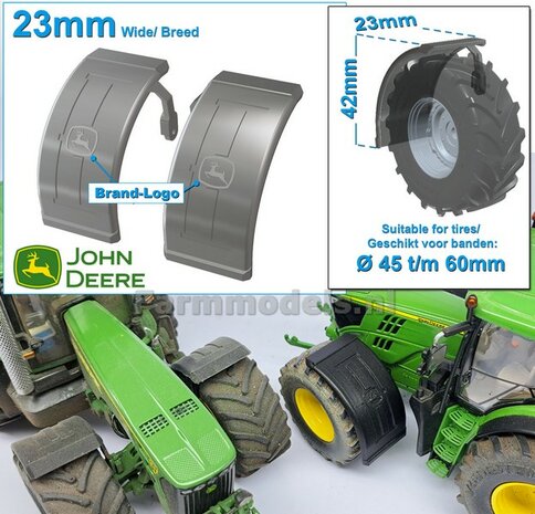 2x JOHN DEERE spatborden 23 mm breed &quot;BIG &Oslash;&quot; Version MET STEUNEN RESIN, Blank geleverd 1:32