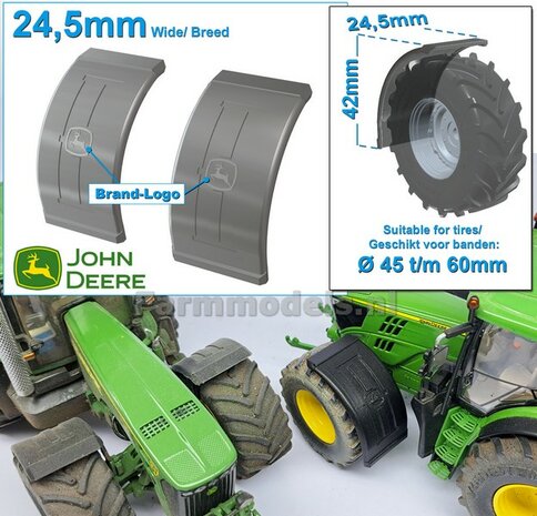 2x JOHN DEERE spatborden 24.5 mm breed &quot;BIG &Oslash;&quot; Version ZONDER STEUNEN RESIN, Blank geleverd 1:32