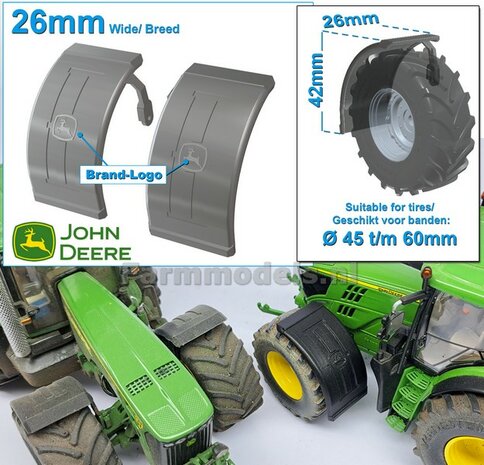 2x JOHN DEERE spatborden 26 mm breed &quot;BIG &Oslash;&quot; Version MET STEUNEN RESIN, Blank geleverd 1:32