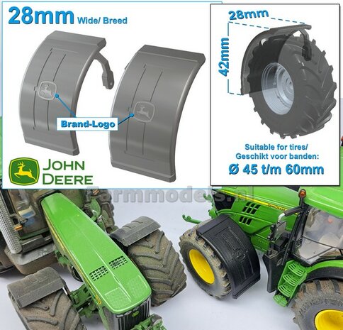 2x JOHN DEERE spatborden 28 mm breed &quot;BIG &Oslash;&quot; Version MET STEUNEN RESIN, Blank geleverd 1:32