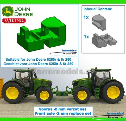 BOUWKIT: JOHN DEERE 6250r &amp; JOHN DEERE 6r 250 WIKING: VOORAS VERPLAATS SET, RESIN BLANK geleverd 1:32    Farmmodels Premium Line Series