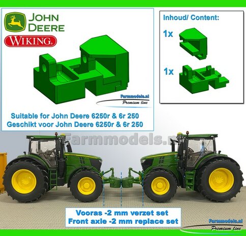 BOUWKIT: JOHN DEERE 6250r &amp; JD 6r 250 WIKING: VOORAS VERPLAATS SET, RESIN JD 7310 GROEN gespoten geleverd 1:32 Farmmodels Premium Line Series