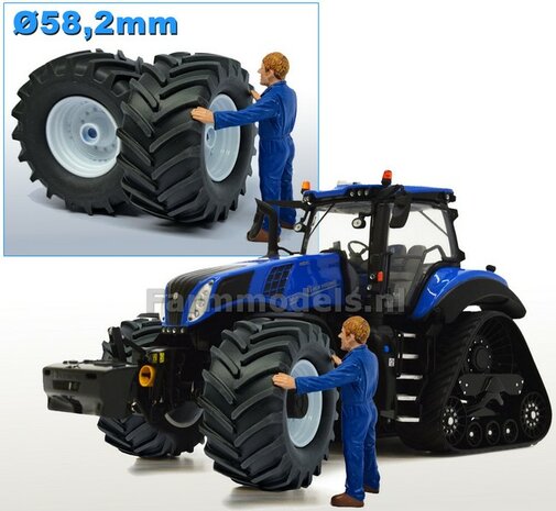 &Oslash; 58.2 mm x &Oslash; 27 mm: UNIVERSEEL: 2x Brede banden + DieCast velgen WIT geleverd 1:32