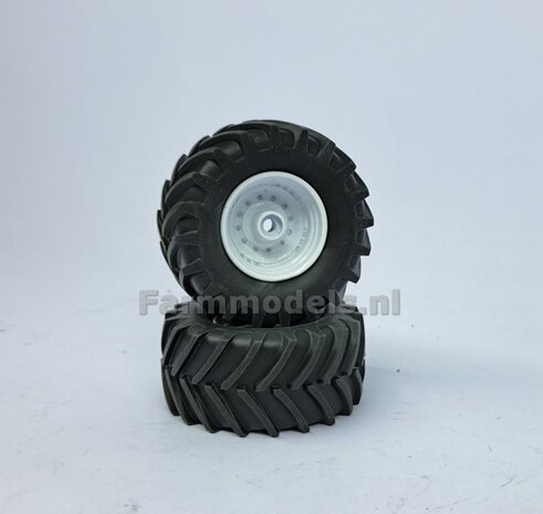 &Oslash; 58.2 mm x &Oslash; 27 mm: UNIVERSEEL: 2x Brede banden + DieCast velgen WIT geleverd 1:32