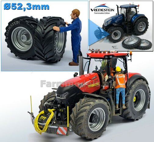 &Oslash; 52.3 x 24 mm: CASE OPTUM &amp; NH T7.315 BLUE POWER: 2x Vredestein Traxion banden Die Cast velgen ALUMINIUM METALIC Gespoten geleverd 1:32 