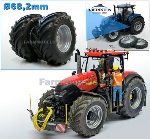 &Oslash; 68.2 x 31.3 mm: UNIVERSEEL: 2x Vredestein Traxion banden + Vredestein opdruk licht grijs + Diecast velgen ALU.-METALIC Gespoten geleverd 1:32 Universele set 