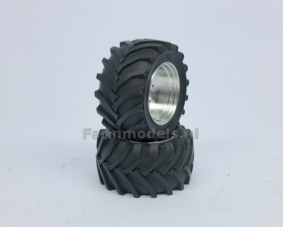 &Oslash; 47.7 x 24.2 mm: Fendt 620 UH: 2x Brede Vooras banden + ALUMINIUM velgen BLANK geleverd 1:32 Farmmodels Custom Line Series 