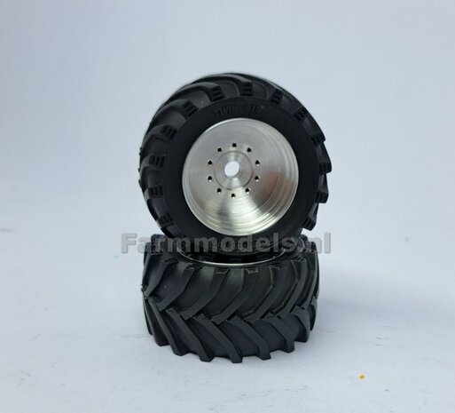 &Oslash; 47.7 x 24.2 mm: Fendt 620 UH: 2x Brede Vooras banden + ALUMINIUM velgen BLANK geleverd 1:32 Farmmodels Custom Line Series 