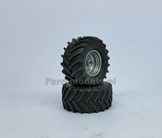 &Oslash; 58.2 mm x &Oslash; 27 mm: UNIVERSEEL: 2x Brede banden + DieCast velgen ALUMINIUM METALIC Gespoten geleverd 1:32