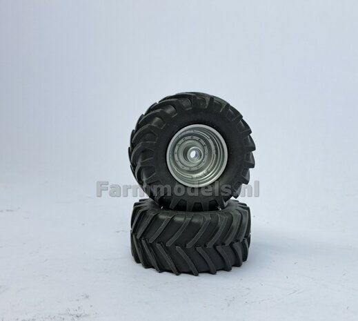 &Oslash; 58.2 mm x &Oslash; 27 mm: UNIVERSEEL: 2x Brede banden + DieCast velgen ALUMINIUM METALIC Gespoten geleverd 1:32