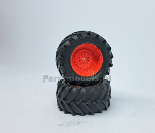 &Oslash; 61.7x 29.9 mm: Fendt 620 UH: 2x Brede banden + ALUMINIUM velgen FENDT ROOD Gespoten geleverd 1:32 Farmmodels Custom Line Series 