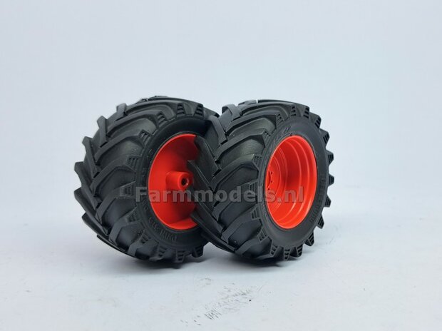 &Oslash; 61.7x 29.9 mm: Fendt 620 UH: 2x Brede banden + ALUMINIUM velgen FENDT ROOD Gespoten geleverd 1:32 Farmmodels Custom Line Series 