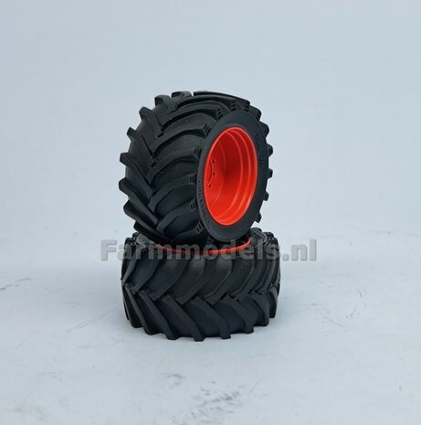 &Oslash; 47.7 x 24.2 mm: Fendt 620 UH: 2x Brede Vooras banden + ALUMINIUM velgen FENDT ROOD Gespoten geleverd 1:32 Farmmodels Custom Line Series 