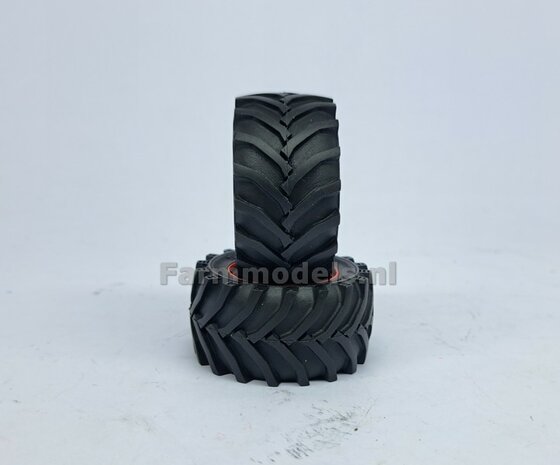 &Oslash; 47.7 x 24.2 mm: Fendt 620 UH: 2x Brede Vooras banden + ALUMINIUM velgen FENDT ROOD Gespoten geleverd 1:32 Farmmodels Custom Line Series 