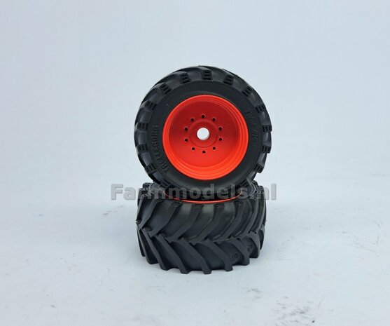 &Oslash; 47.7 x 24.2 mm: Fendt 620 UH: 2x Brede Vooras banden + ALUMINIUM velgen FENDT ROOD Gespoten geleverd 1:32 Farmmodels Custom Line Series 