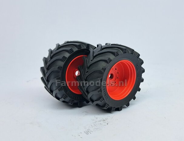 &Oslash; 47.7 x 24.2 mm: Fendt 620 UH: 2x Brede Vooras banden + ALUMINIUM velgen FENDT ROOD Gespoten geleverd 1:32 Farmmodels Custom Line Series 