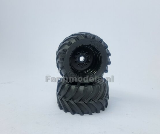&Oslash; 47.7 x 24.2 mm: Fendt 620 UH: 2x Brede Vooras banden + ALUMINIUM velgen ZWART GLANS Gespoten geleverd 1:32 Farmmodels Custom Line Series 