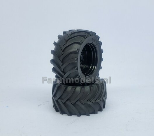 &Oslash; 47.7 x 24.2 mm: Fendt 620 UH: 2x Brede Vooras banden + ALUMINIUM velgen ZWART GLANS Gespoten geleverd 1:32 Farmmodels Custom Line Series 