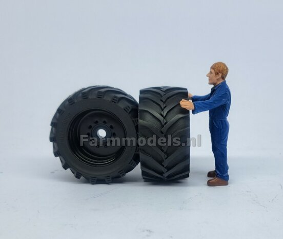 &Oslash; 47.7 x 24.2 mm: Fendt 620 UH: 2x Brede Vooras banden + ALUMINIUM velgen ZWART GLANS Gespoten geleverd 1:32 Farmmodels Custom Line Series 