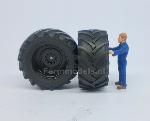 &Oslash; 61.7x 29.9 mm: Fendt 620 UH: 2x Brede banden + ALUMINIUM velgen ZWART GLANS Gespoten geleverd 1:32 Farmmodels Custom Line Series 
