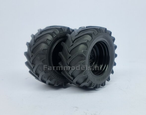 &Oslash; 61.7x 29.9 mm: Fendt 620 UH: 2x Brede banden + ALUMINIUM velgen ZWART GLANS Gespoten geleverd 1:32 Farmmodels Custom Line Series 
