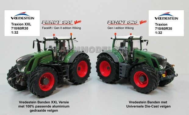 &Oslash; 68.2 x 31.4 mm: FENDT 939 Facelift WIKING: 2x Vredestein XL bande+ ALU. Velgen ZWART GLANS Gespoten geleverd geschikt voor de Fendt 939 Facelift Wiking 1:32                  