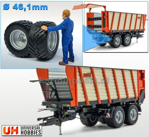 &Oslash; 46.1 x 22.9 mm: 2x BKT Banden + KUNSTSOF GRIJZE velgen, origineel afkomstig van de KAWECO Radium van UH 1:32    