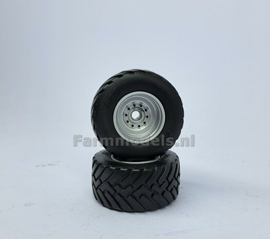 &Oslash; 46.1 x 22.9 mm: 2x BKT Banden + KUNSTSOF GRIJZE velgen, origineel afkomstig van de KAWECO Radium van UH 1:32    