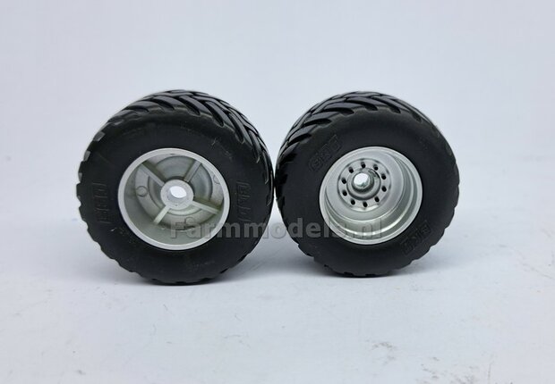 &Oslash; 46.1 x 22.9 mm: 2x BKT Banden + KUNSTSOF GRIJZE velgen, origineel afkomstig van de KAWECO Radium van UH 1:32    
