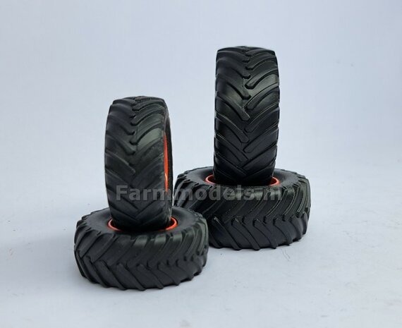 COMBI SET: 2x &Oslash; 50.4 mm + 2x &Oslash; 64.8 mm: CLAAS 900 JAGUAR MargeModels Bandenset  Voor- + achteras 1:32 