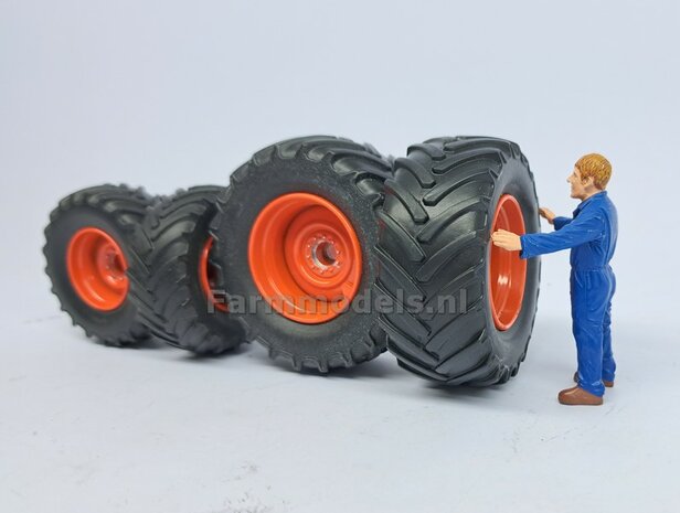 COMBI SET: 2x &Oslash; 50.4 mm + 2x &Oslash; 64.8 mm: CLAAS 900 JAGUAR MargeModels Bandenset  Voor- + achteras 1:32 