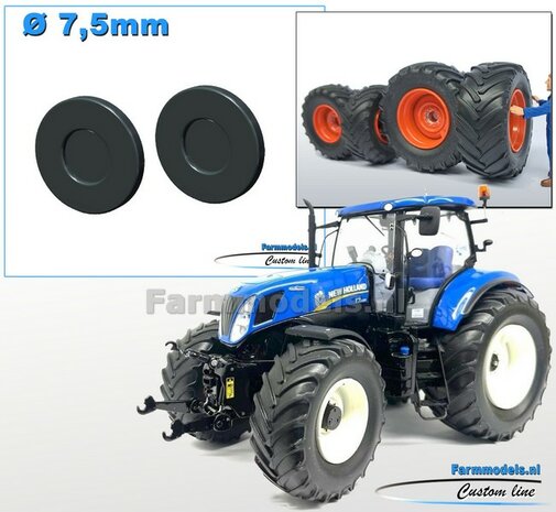 2x Afdekplaat &Oslash; 7.5 mm  Resin ZWART GLANS Gespoten geleverd 1:32 Farmmodels Custom Line