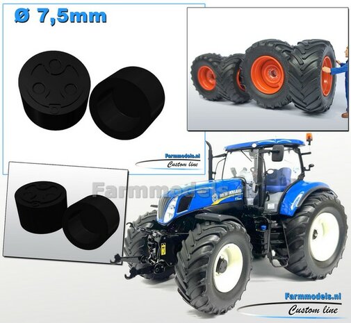 2x CASE IH/ NH Eindvertragingen/ Planeetkappen &Oslash; 7.5 mm  Resin ZWART GLANS gespoten geleverd 1:32 Farmmodels Custom Line