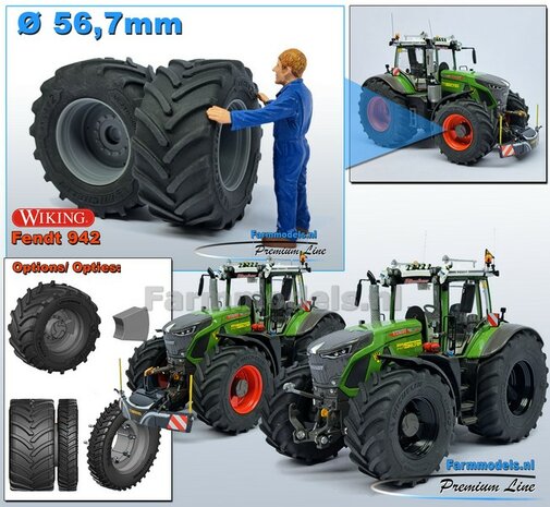 &Oslash; 56.7 x 26.1 mm: FENDT 942 Wiking: 2x Michelin Axiobib2 Banden + RESIN Velgen BLANK geleverd 1:32    Farmmodels Premium Line Series  HALF MEI 2025 LEVERBAAR