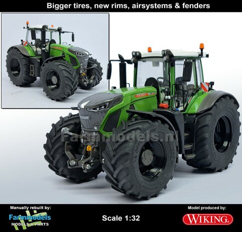 VERBOUWD: FENDT 942 Wiking met MICHELIN Axiobib2 Banden, ZWARTE velgen &amp; VarioGrip, eindvertragingen en spatborden voor- &amp; achteras 1:32 077865-REB-BLACK  MEI 2025