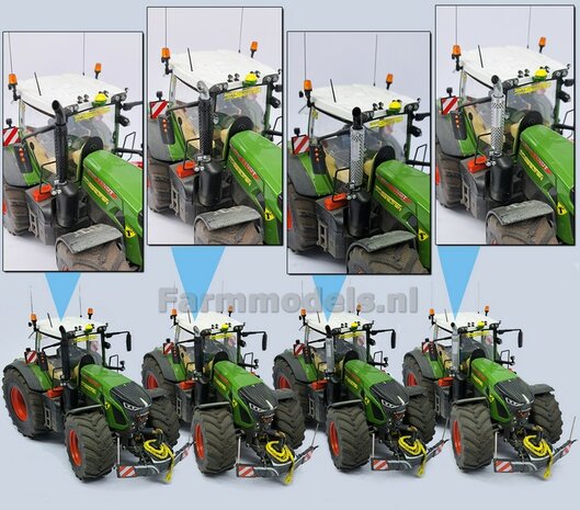 FENDT 939 DEMPER POT met BESCHERMKAP, perfect passend op de Fendt 939 Vario S4 van Wiking Resin, ZWART &amp; CHROOM Gespoten geschikt voor uitlaat &Oslash; 4,2 mm  1:32  