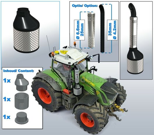 FENDT 939 DEMPER POT met BESCHERMKAP, perfect passend op de Fendt 939 Vario S4 van Wiking. RESIN, BLANK Geleverd geschikt voor uitlaat &Oslash; 4,2 mm  1:32  