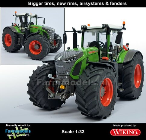 VERBOUWD: FENDT 942 Wiking met MICHELIN Axiobib2 Banden, FENDT TERRA-RED ROOD velgen &amp; VarioGrip, eindvertragingen, spatborden voor- &amp; achteras 1:32 077865-REB-RED  