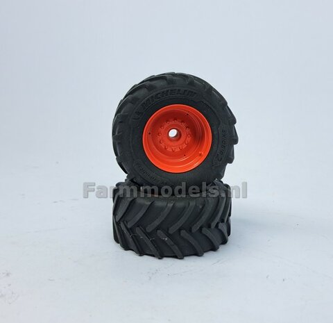 &Oslash; 56.7 x 26.1 mm: FENDT 942 Wiking: 2x Michelin Axiobib2 Banden + Resin Velgen FENDT TERRA-RED ROOD Gespoten geleverd 1:32    Farmmodels Premium Line Series  