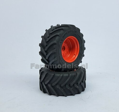 &Oslash; 56.7 x 26.1 mm: FENDT 942 Wiking: 2x Michelin Axiobib2 Banden + Resin Velgen FENDT TERRA-RED ROOD Gespoten geleverd 1:32    Farmmodels Premium Line Series  