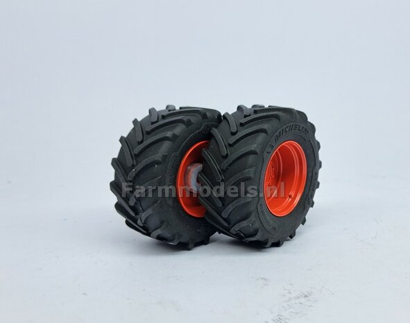 &Oslash; 56.7 x 26.1 mm: FENDT 942 Wiking: 2x Michelin Axiobib2 Banden + Resin Velgen FENDT TERRA-RED ROOD Gespoten geleverd 1:32    Farmmodels Premium Line Series  