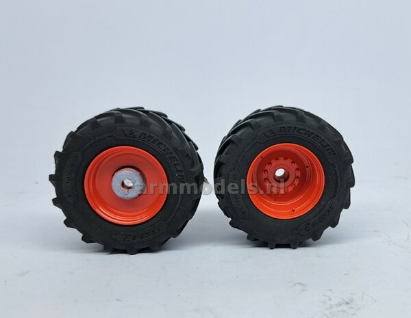 &Oslash; 56.7 x 26.1 mm: FENDT 942 Wiking: 2x Michelin Axiobib2 Banden + Resin Velgen FENDT TERRA-RED ROOD Gespoten geleverd 1:32    Farmmodels Premium Line Series  
