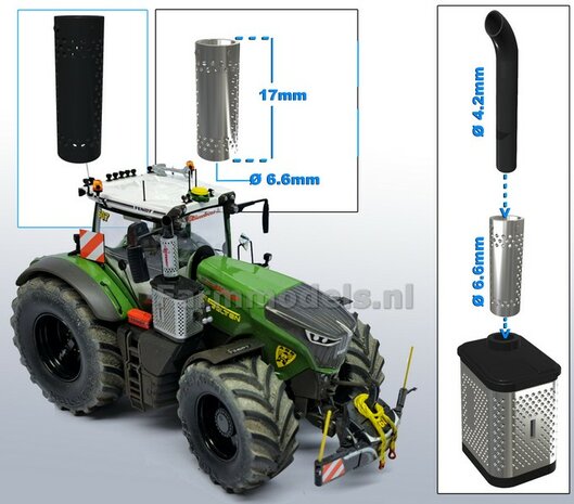 Beschermkap voor Uitlaat ZWART GLANS gespoten &Oslash; 6,6 mm x 17 mm, geschikt voor uitlaat serie met &Oslash; 4,2 mm en perfect voor de Fendt 1050 Gen2 van Wiking  1:32  