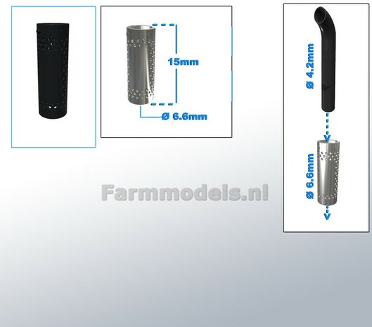 Beschermkap voor Uitlaat ZWART GLANS gespoten &Oslash; 6,6 mm x 15 mm, geschikt voor uitlaat serie met &Oslash; 4,2 mm  1:32  