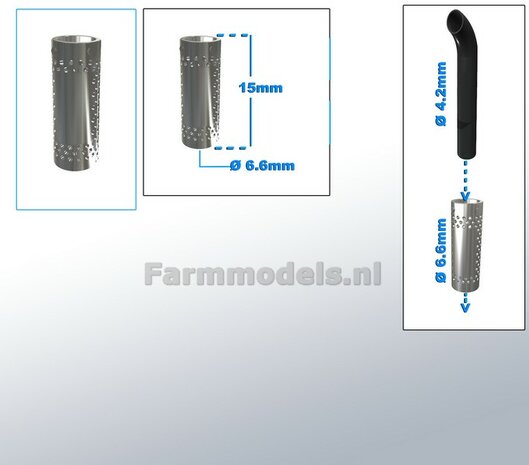 Beschermkap voor Uitlaat CHROOM gespoten &Oslash; 6,6 mm x 15 mm, geschikt voor uitlaat serie met &Oslash; 4,2 mm  1:32  