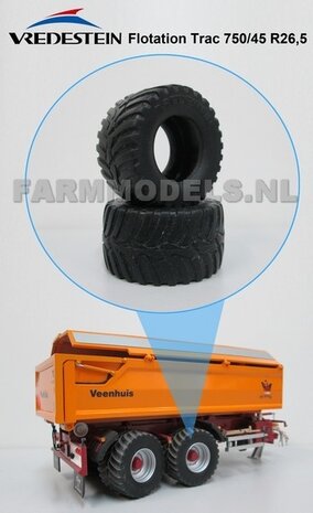 &Oslash; 43 x 24 mm: 2x Vredestein Flotation Trac 750/45 R26,5 banden  ZONDER VELGEN 1:32  